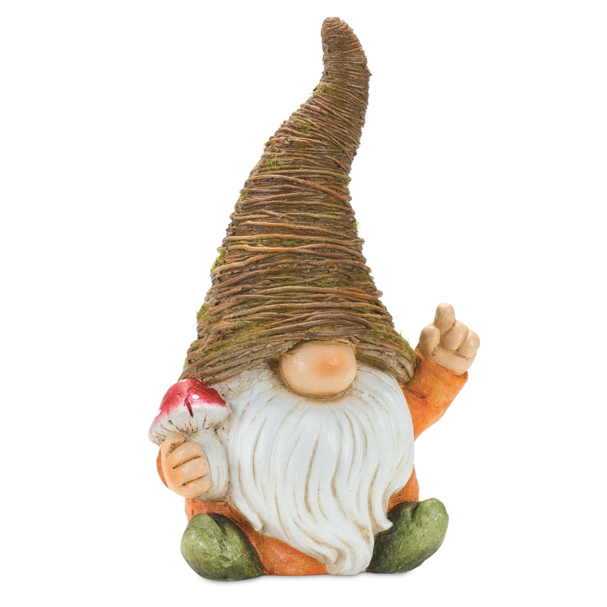 16.5" Distressed Garden Gnomes with Mushroom & Flower Statue Set
